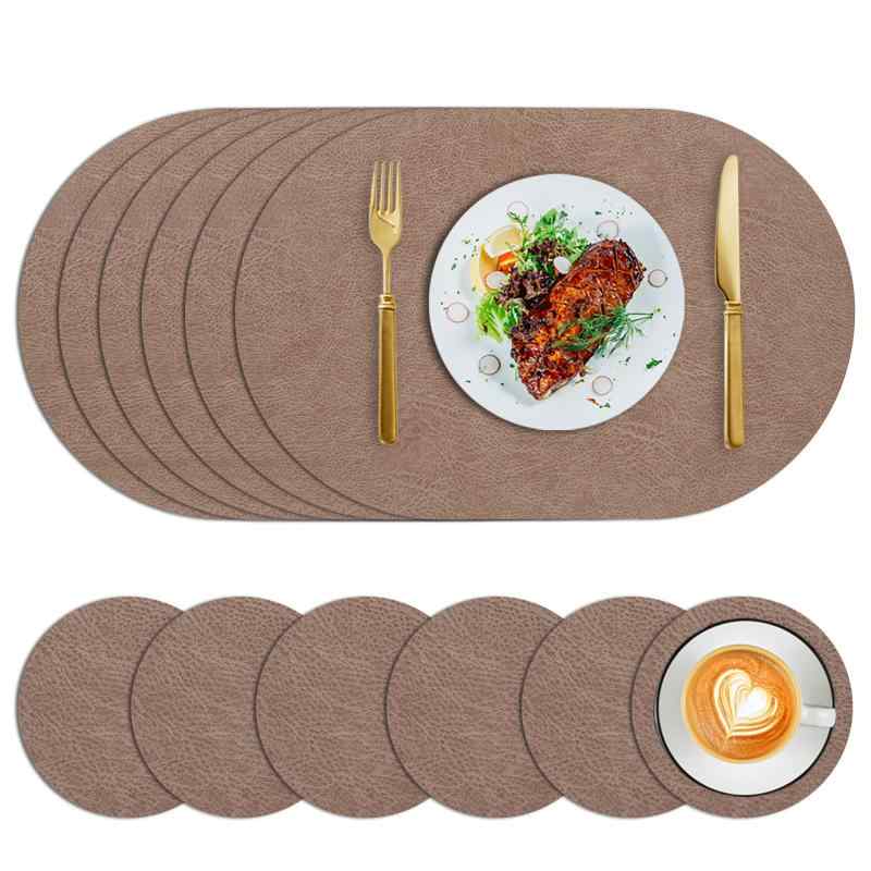 ランチョンマット フレンチスタイル レトロ 牛革風 テーブルマット 断熱 防水 撥水 楕円形 ドリンクコースター ホテル カフェ レストラン 家庭用 ディナーマット