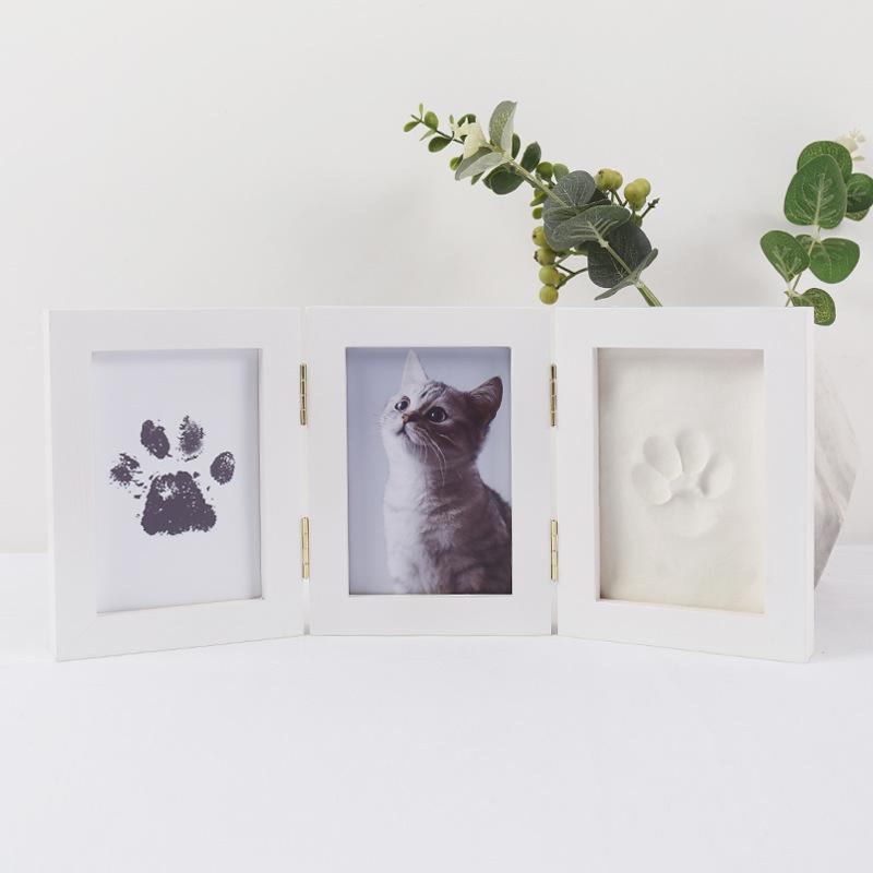フォトフレーム ペット用 肉球 足跡 スタンプ キット 木製 犬 猫 記念 思い出 手作り ギフト プレゼント 白フレーム(x2)
