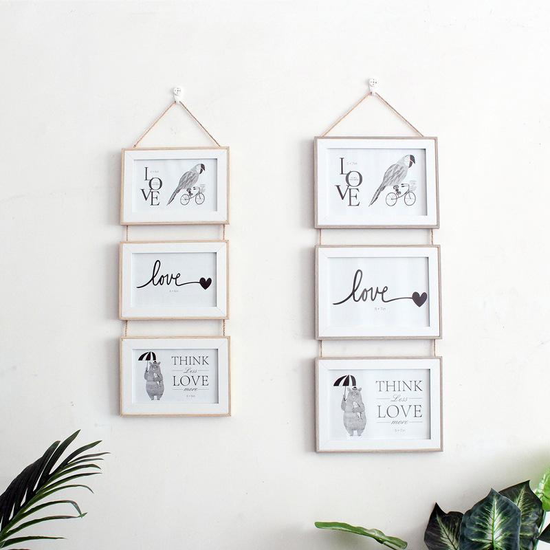 フォトフレーム 北欧 子供 レディース 組み合わせ 壁掛け 木製 写真立て 原木色 グレー リビング 寝室(..