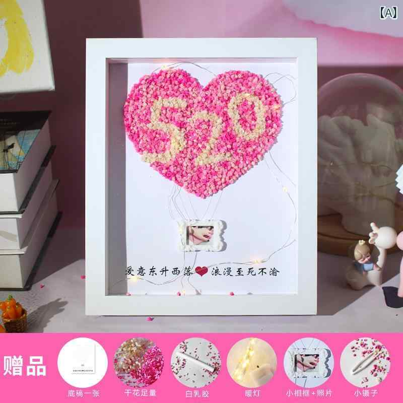 フォトフレーム ドライフラワー 母の日 ギフト 愛の形 手作り 記念品 木製フレーム 8寸 10寸 ピンク系 ブルー系 インテリア(x2)