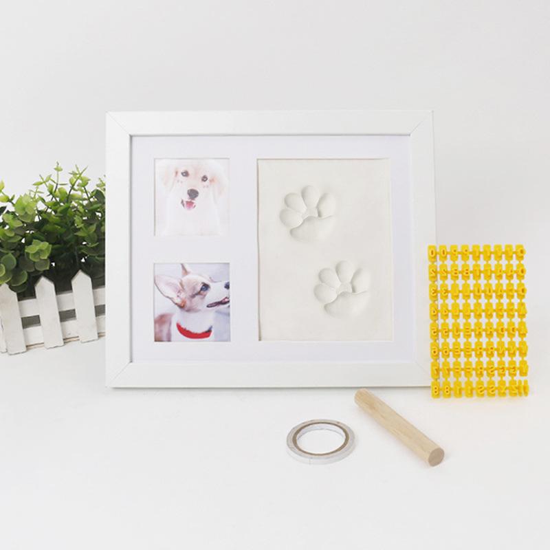 ペット用 メモリアルグッズ 犬 猫 手形 足形 記録用 DIY スタンプ台 フォトフレーム ギフト 密度板製 ホームデコレーション