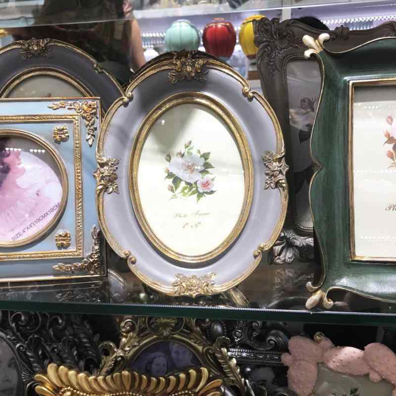 フォトフレーム 楕円形 卓上 写真立て 額縁 レトロ アンティーク調 宮廷風 彫刻 樹脂製 リビング ベッ..