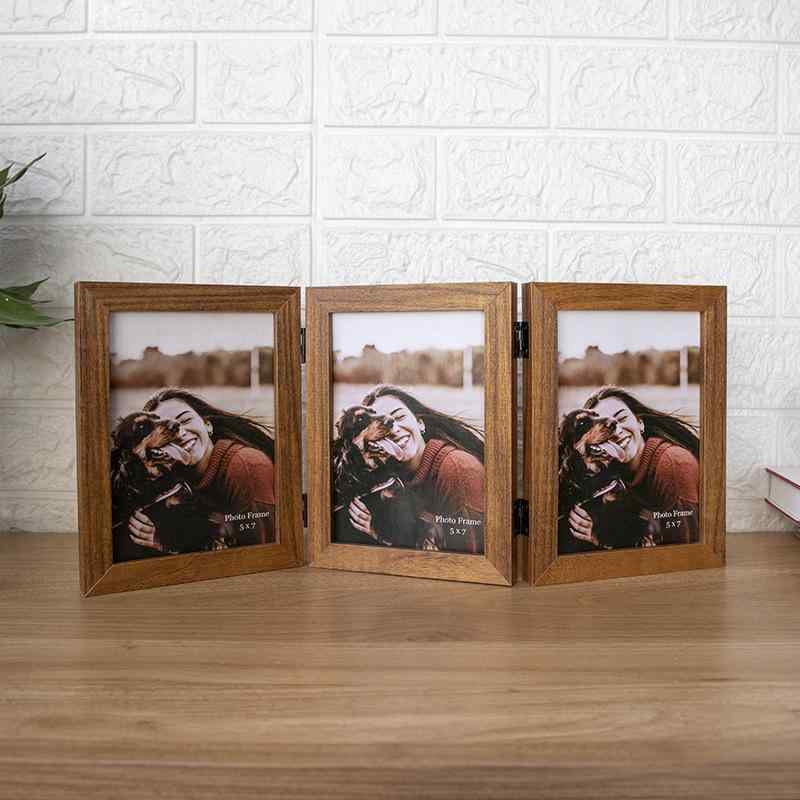 フォトフレーム 木製 3面 写真立て 複数枚 6寸 7寸 無垢材 おしゃれ 卓上 壁掛け シンプル モダン 長方..