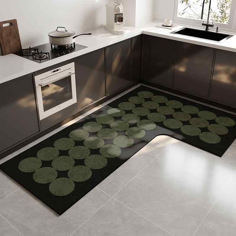 ラグ キッチン レディース L字型 吸水 吸油 防汚 滑り止め レザー 調 パラミド柄 ブラック グリーン ア..