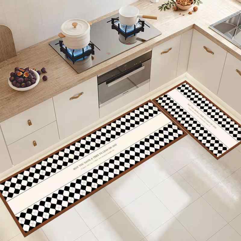 マット レディース 玄関マット キッチンマット レザー PVC 花柄 チェック柄 洗える 滑り止め付き 45 75cm 60 90cm 45 120cm 50 150cm