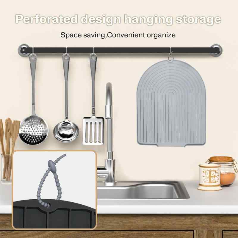 水切りマット シリコン製 U字型 キッチン 食器乾燥マット 耐熱 大判 傾斜つき 排水速乾 ブラック グレー アイボリー