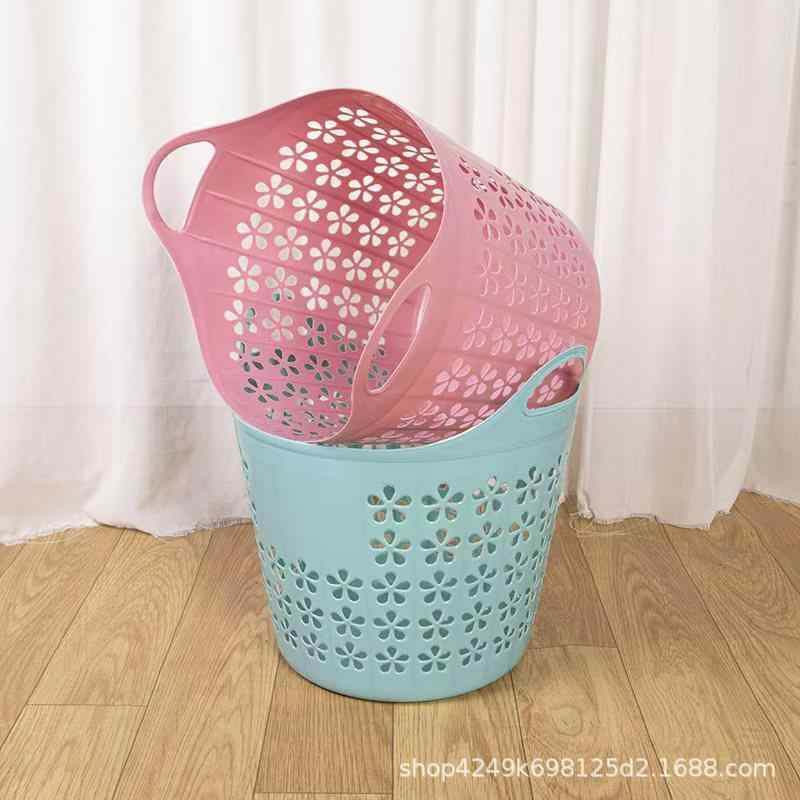 洗濯かご ランドリーバスケット 持ち手付き プラスチック製 洗濯物入れ ランドリー収納 穴あき おしゃれ かわいい 脱衣かご(x70)