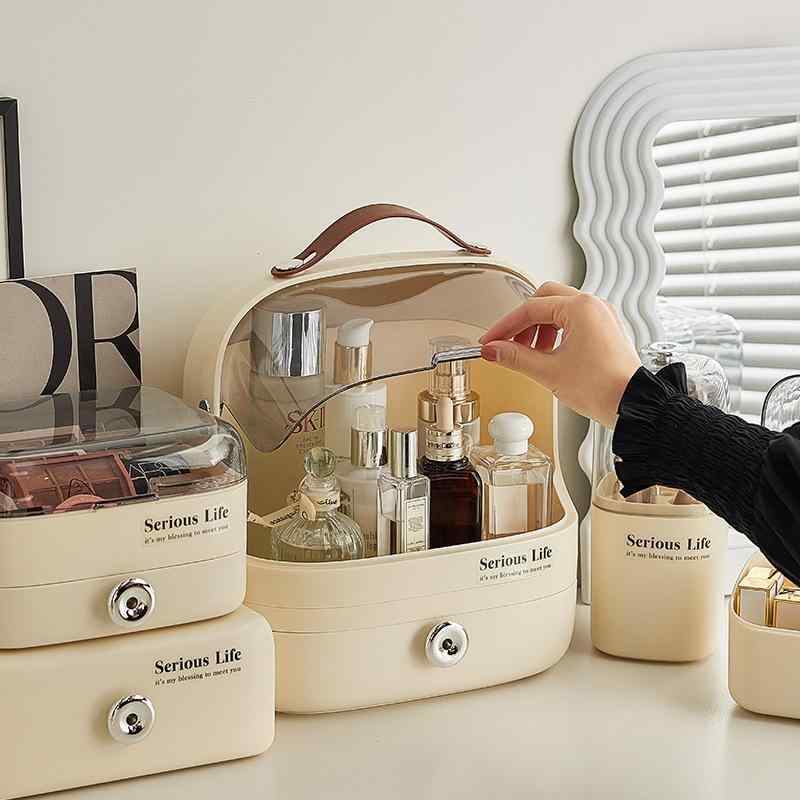 メイクボックス レディース 大容量 持ち運び 防塵 コスメ収納ケース フェイスパウダー 口紅 マスク 卓..