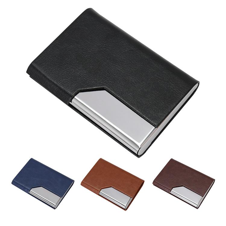 名刺入れ メンズ レディース PUレザー ステンレス 名刺ケース 幾何学模様 ビジネス ギフト 贈り物 ブラ..