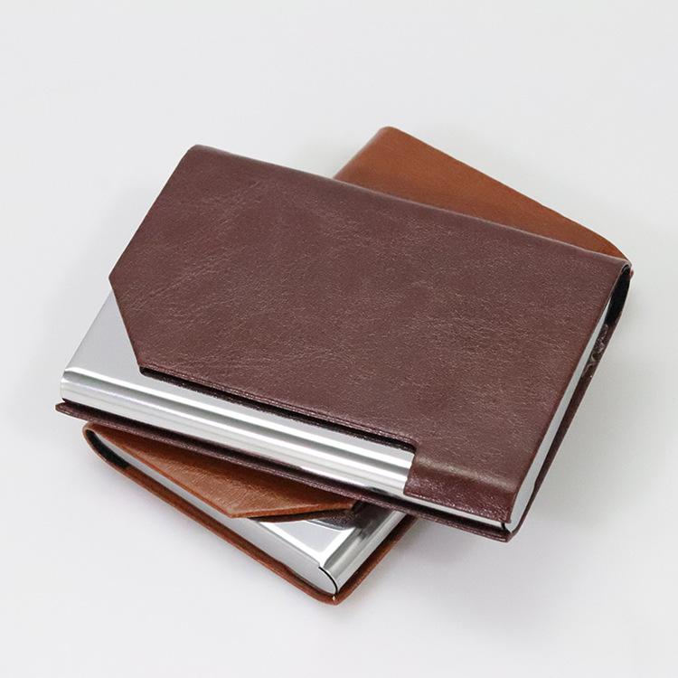 カードケース メンズ 男性用 PUレザー ステンレス 名刺入れ 紳士 贈り物 プレゼント コーヒー色 ダーク..