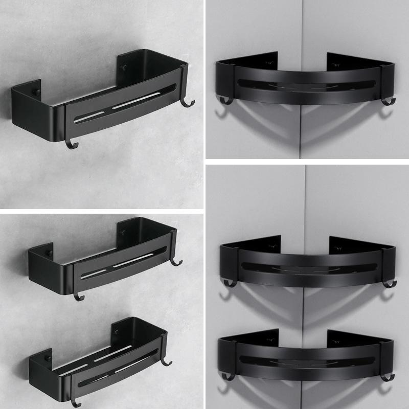 浴室 ラック コーナー 棚 アルミ製 ブラック トイレ 洗面所 収納 壁掛け 三角 バスルーム 整理棚 1段 2段 3段