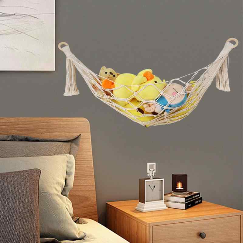 おもちゃ収納 ハンモック ボヘミアン レース スイング 壁掛け 手編み 綿製 赤 ピンク 紫 青 緑 ベージュ 北欧風 リビング 寝室
