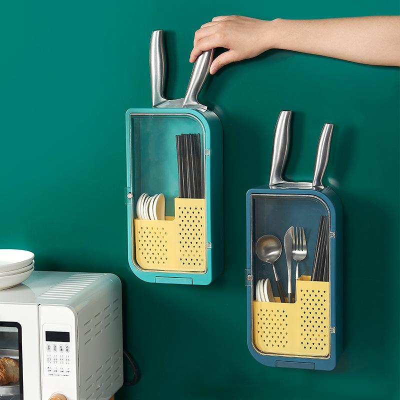 キッチン用品 壁掛け式 カトラリー収納ラック 水切り 箸 スプーン フォーク 収納 ABS樹脂 ブルー グリ..