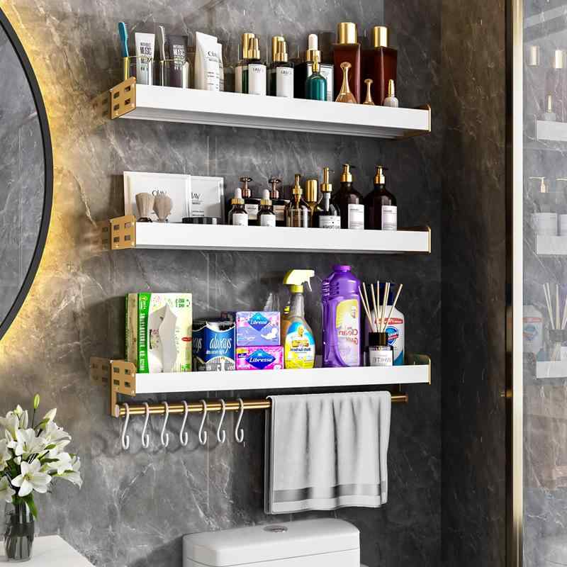洗面台 ラック 壁掛け 浴室収納棚 スペースアルミ 穴あけ不要 トイレ 洗面所 収納棚 衛生用品 軽奢 白金 30cm 40cm 50cm 60cm シングル ダブル 二段