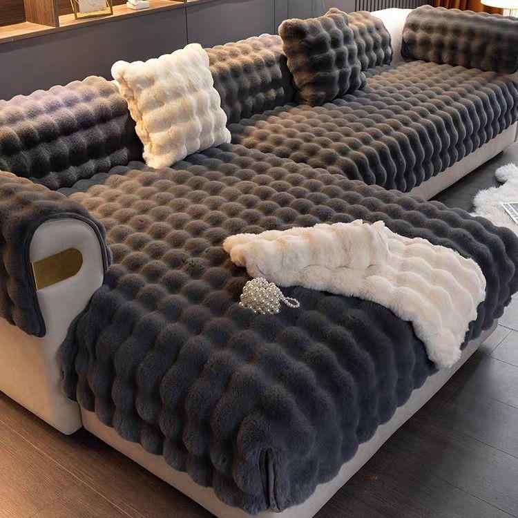 ソファ ソファパッド 厚手 暖かい ラビットファー風 フェイクファー ソファカバー 肘付き 肘なし 無地 滑り止め 防寒 秋冬 ブラック グレー ホワイト ブラウン カーキ アイボリー