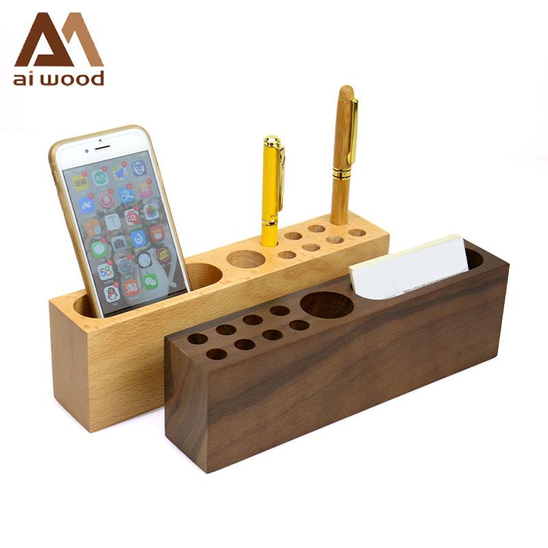 カードケース 木製 名刺入れ ペン立て デスク収納 卓上収納 文房具 オフィス用品 事務用品 黒クルミ材 幾何学模様 50枚収納 ビジネス 贈り物(x2)