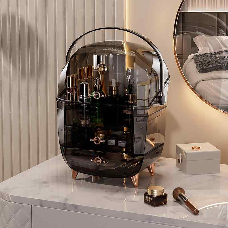 コスメボックス レディース 大容量 多層 防塵 豪華 アクリル製 スキンケア用品収納 整理ボックス 軽量 透明 ブラック系