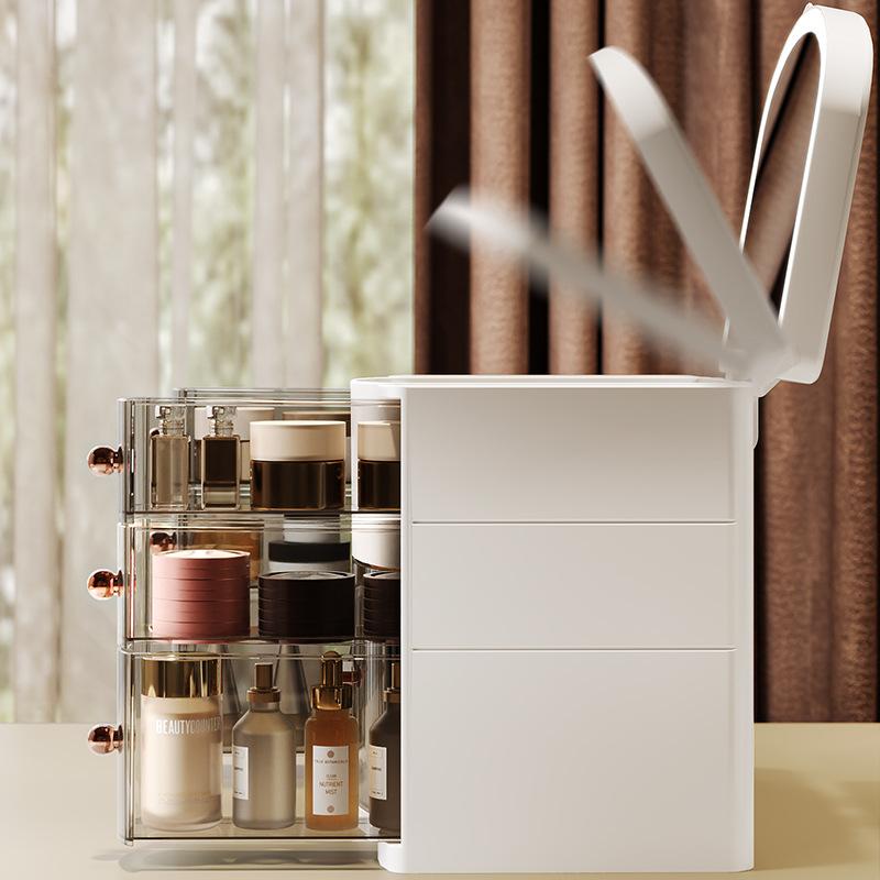 コスメ収納ボックス 鏡付き ライト付き 防塵 コスメケース 化粧品収納 メイクボックス ドレッサー 整理