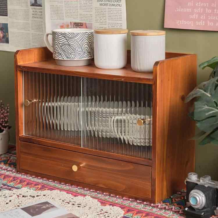 化粧品 収納ボックス メイクボックス 卓上 木製 レトロ 小物入れ 飾り棚 防塵 北欧風 ドレッサー コスメ収納 アクセサリーケース