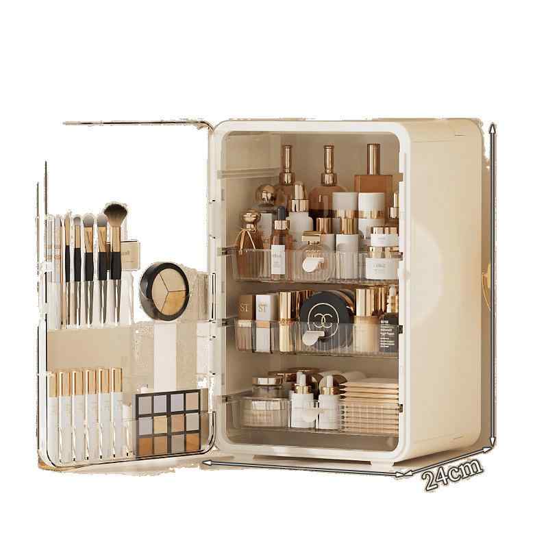 メイクボックス コスメ収納ボックス 大容量 卓上 防塵 フタ付き 化粧品 口紅 収納ケース クリーム色 亜鉛钡白 かわいいピンク 現代グレー 透明白+白