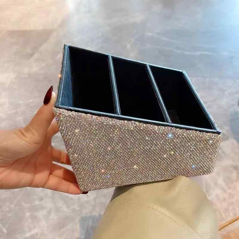 収納ケース レディース フェイクレザー ブラック 3段 菱形 ジルコニア付き 化粧品 文房具 リモコン 卓上収納