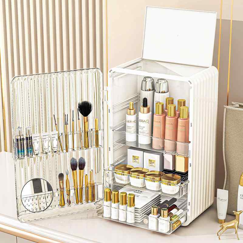 化粧品 収納ボックス レディース ドレッサー 防塵 スキンケア用品 ラック デスクトップ 引き出し式 透明 整理ボックス 白 緑 ピンク系(x5)
