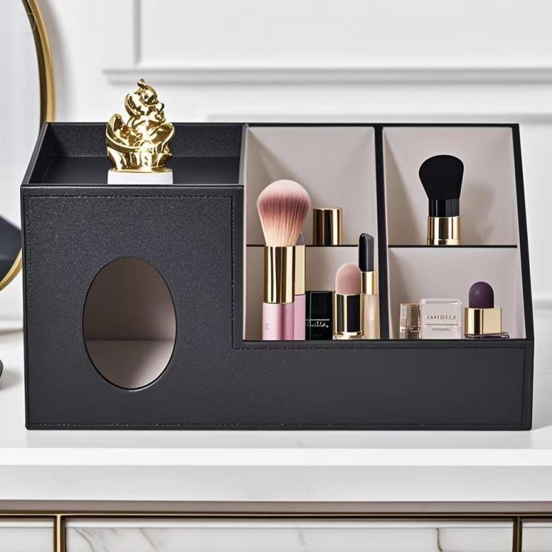 収納ケース レディース メンズ リモコンラック ボックス ティッシュケース 小物入れ レザートレイ 卓上 ドレッサー 黒 ブラック