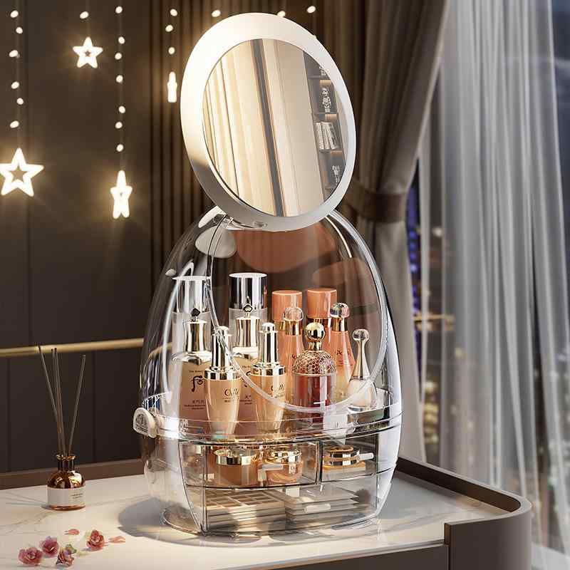 化粧品 収納ボックス レディース 卓上型 大容量 防塵 コスメボックス メイクボックス スキンケア用品 ドレッサー ディスプレイケース