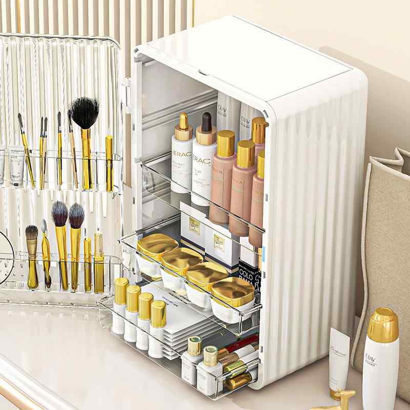 化粧品収納ボックス デスク 卓上 ドレッサー 防塵 大容量 家庭用 整理 ラック 小物入れ(x2)