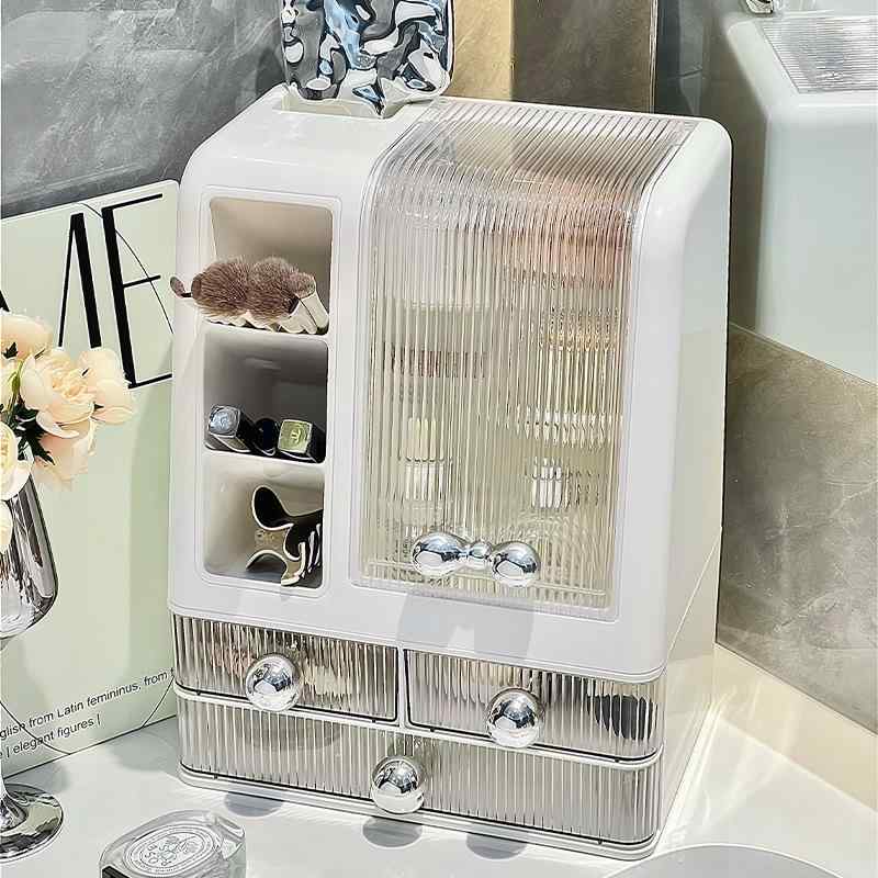 収納ボックス レディース 大容量 ふた付き 卓上 雑貨 化粧品 マスク 収納ケース プラスチック シンプル かわいい 白 ピンク グリーン