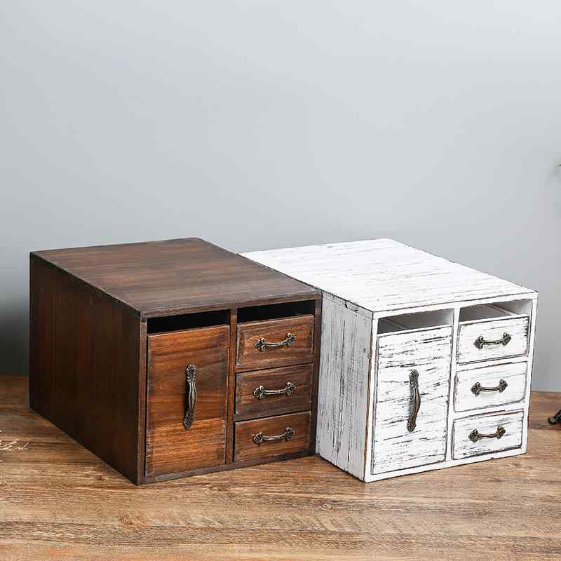 収納ケース レディース メンズ 卓上 レトロ アンティーク調 木製 4段 引き出し 小物入れ 化粧品 雑貨 ブラウン系 ホワイト系 リビング ベッドルーム デスク(x20)