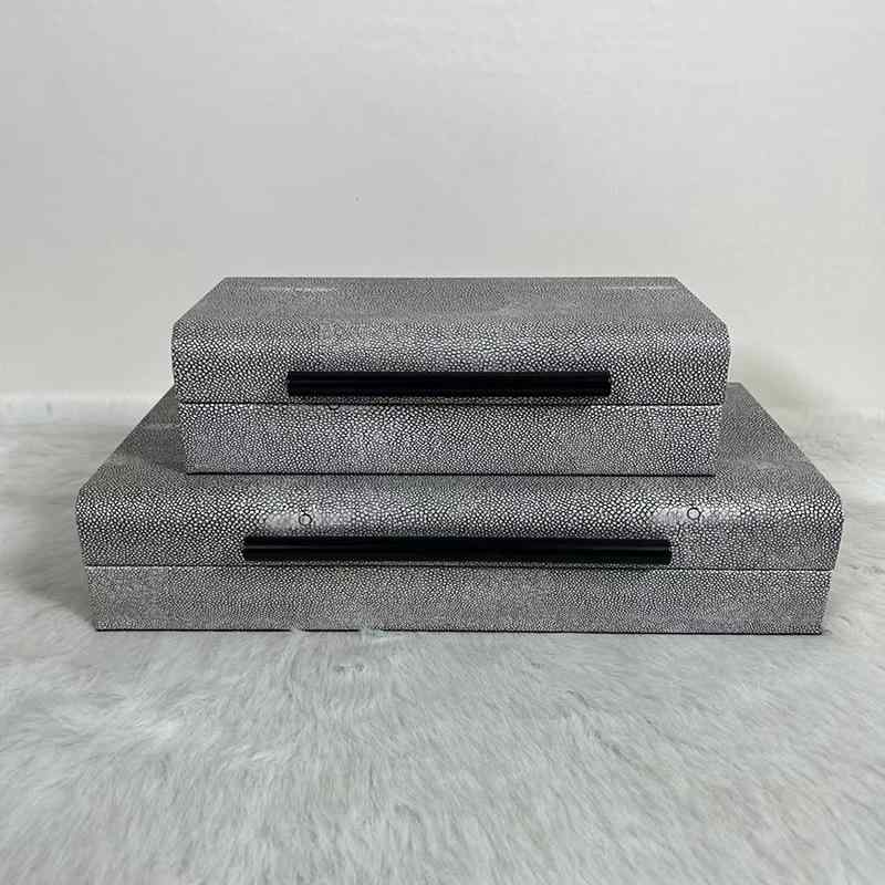 ジュエリーボックス レディース メンズ 卓上型 レザー アクセサリーケース 小物入れ ダークグレー 編み込み模様 モダン シンプル