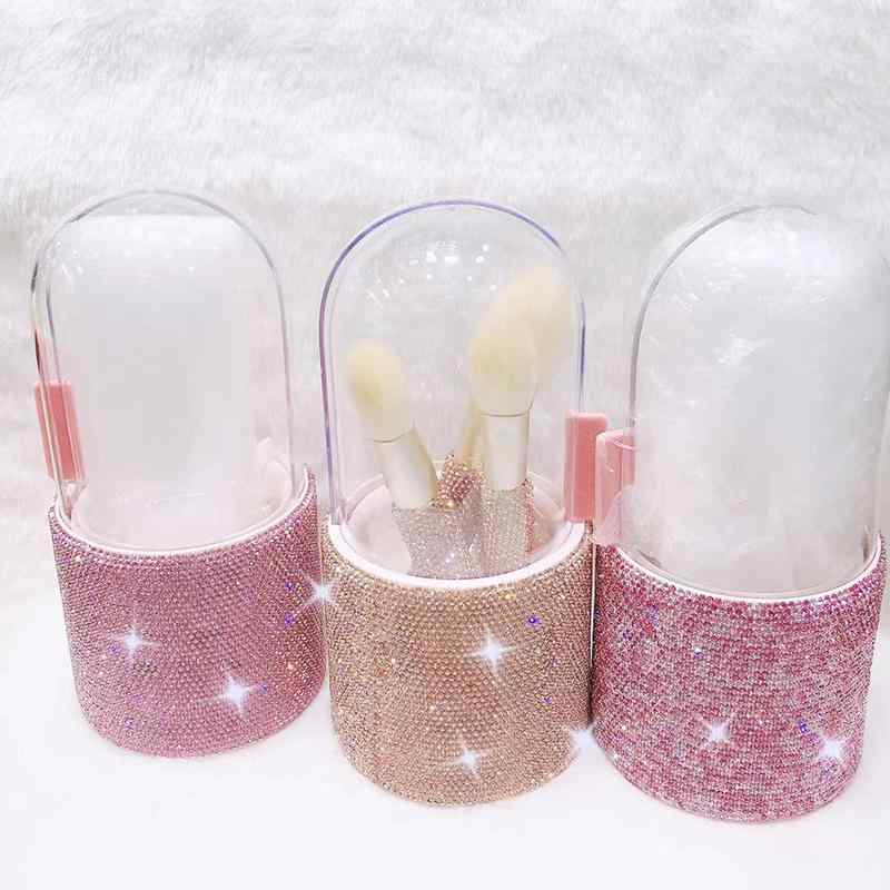 メイクブラシ 収納ケース ふた付き 防塵 メイクブラシ アイシャドウブラシ ファンデーションブラシ アイライナー 眉ペンシル 卓上 収納(x3)