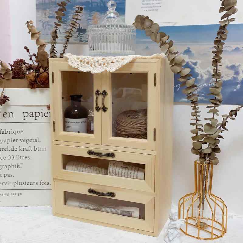 収納ケース レディース 木製 デスク上置棚 引き出し付き コスメ 香水 卓上 整理棚 乳白