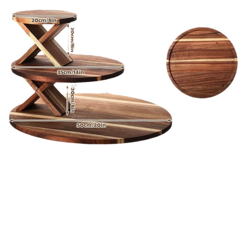 ケーキスタンド 木製 多段 リビング フルーツ デザート プレート 誕生日ケーキ 円形 ラック 木目(x50)