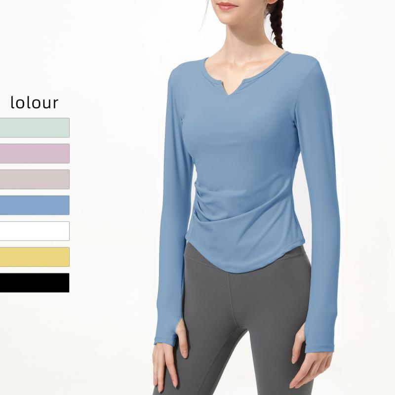Tシャツ レディース ヨガウェア 長袖 Vネック 胸パッド付き 吸湿速乾 スポーツ ランニング トップス 伸..
