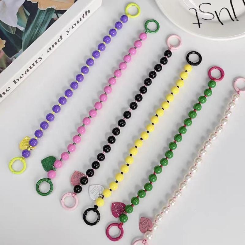 スマホストラップ かわいい レディース 短め イヤホンジャック バッグチャーム スマホアクセサリー ポリエステル 天藍色 绿色 黄色 ブラック 紫色 ピンク系 白 シルバー ゴールド 深紫色(2)