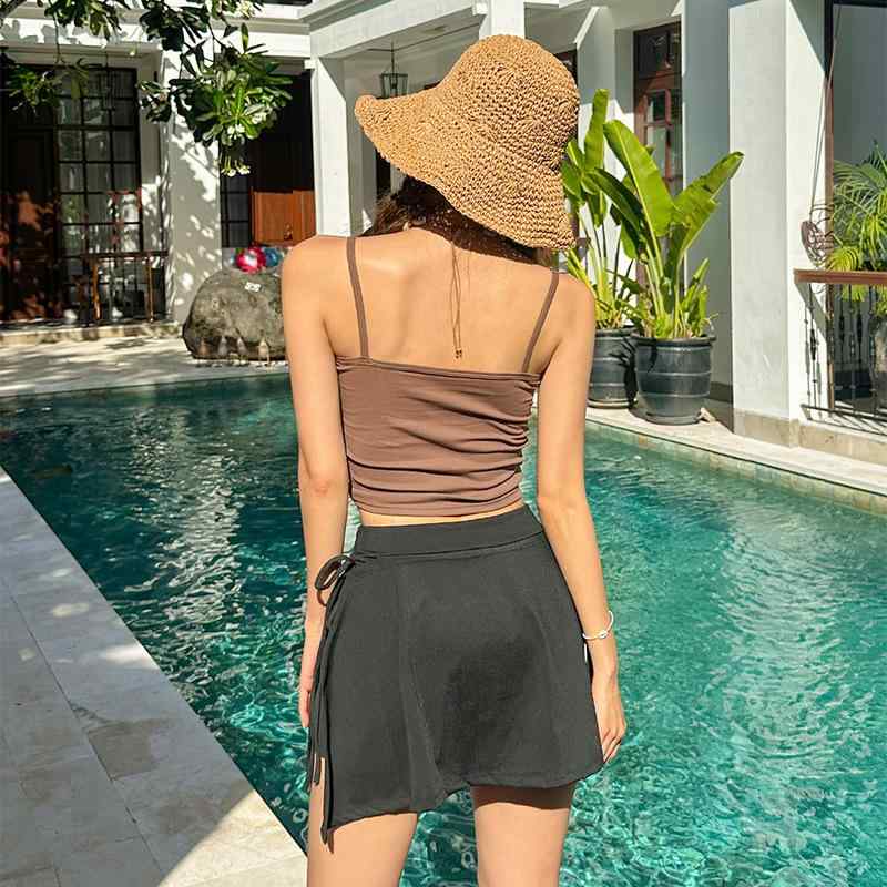 水着 レディース セパレート 体型カバー 温泉 高見え スイムウェア ビキニ 盛れる 小胸 ギャザー フリル ハイウエスト スタイルアップ 調整可能 かわいい シンプル 無地 接触冷感 リゾート 海水浴 プール ビーチ