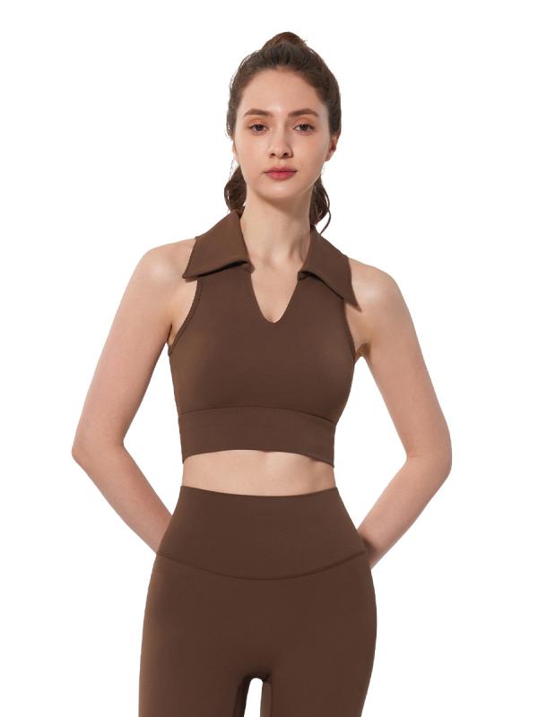 スポーツブラ レディース 襟付き ノースリーブ パッド付き ヨガウェア ランニング トレーニング トップス 吸湿速乾
