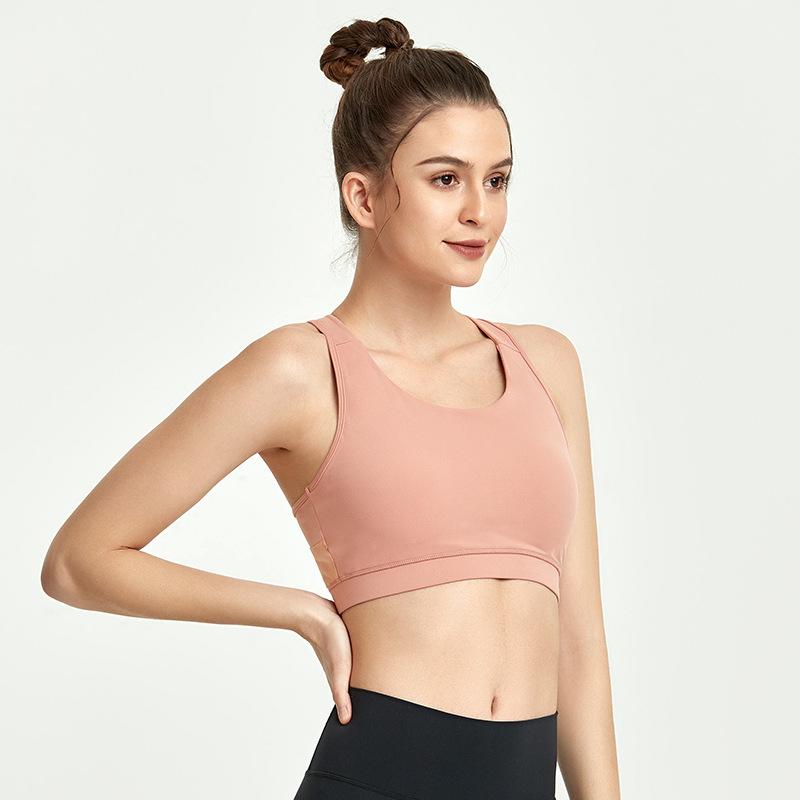 ヨガウェア レディース スポーツブラ 美背 揺れにくい メッシュ ノンワイヤー パッド付き ランニング フィットネス トレーニング 吸湿速乾 ブラック ピンク系(x2)