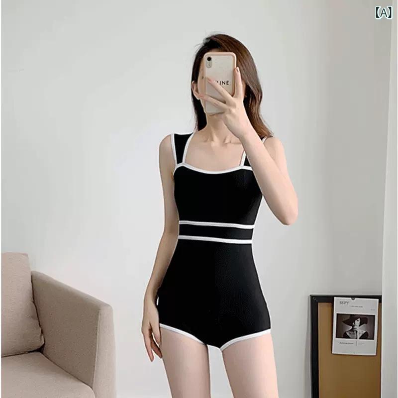 水着 レディース ワンピース水着 体型カバー スイムウェア 黒 競泳用 温泉 接触冷感 着痩せ 細見え ストライプ柄 M L XL