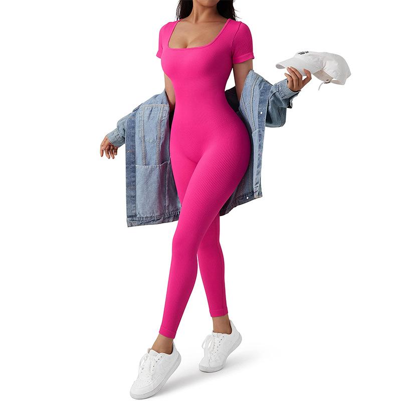 ヨガウェア レディース タイツ オールインワン 無地 半袖 トレーニング ランニング 吸湿速乾 ショート..