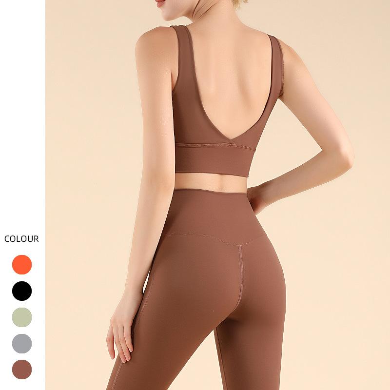 スポーツブラ レディース ヨガウェア 上下セット 高強度 揺れにくい ブラトップ ＆ ヨガパンツ パッド付き ノースリーブ トレーニングウェア ジム ランニング フィットネス S M L XL グリーン グレー ブラック ブラウン オレンジ