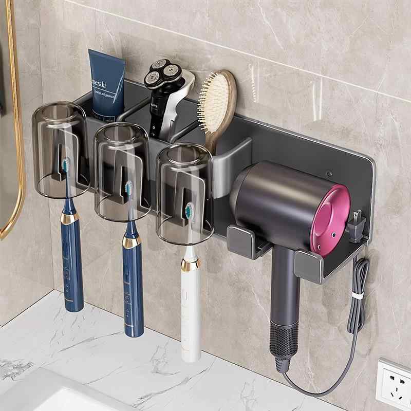 洗面所収納 ドライヤーホルダー 壁掛け式 ドライヤー置き 歯ブラシホルダー 浴室ラック