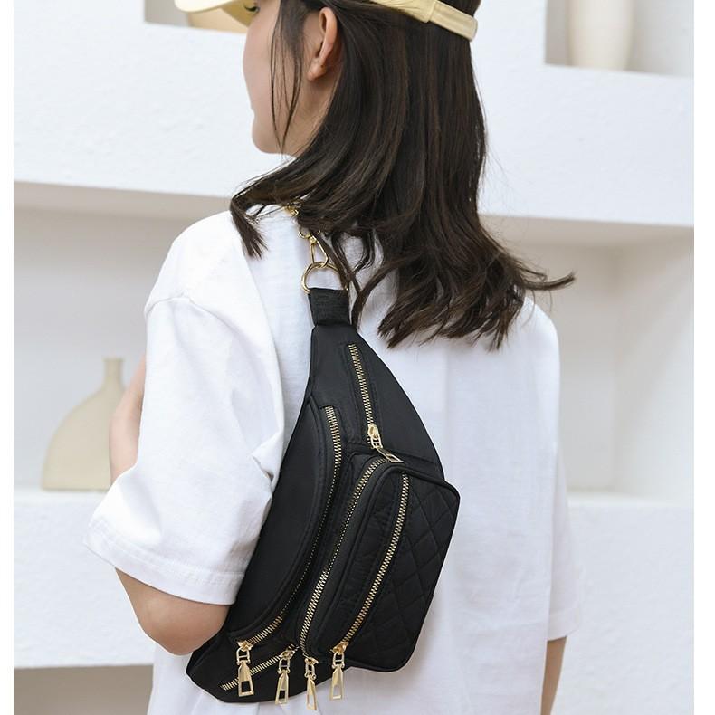 ウエストバッグ レディース 女性用 菱形 ステッチ チェーン 大容量 オックスフォード布 スマホ ショル..