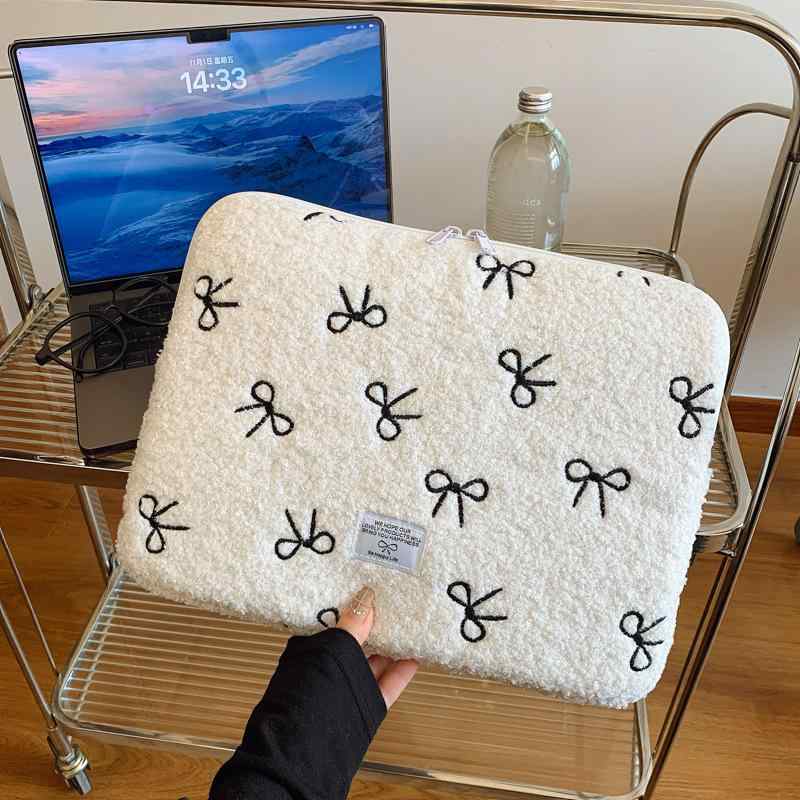 PCバッグ レディース ガールズ かわいい リボン 幾何学模様 14インチ ノートパソコン 鞄 カバン ホワイ..