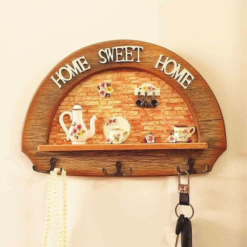 壁掛けフック レディース 北欧風 木製 コートハンガー 帽子掛け 玄関 寝室 リビング 粘着フック 幅36cm 高さ24cm(x5)