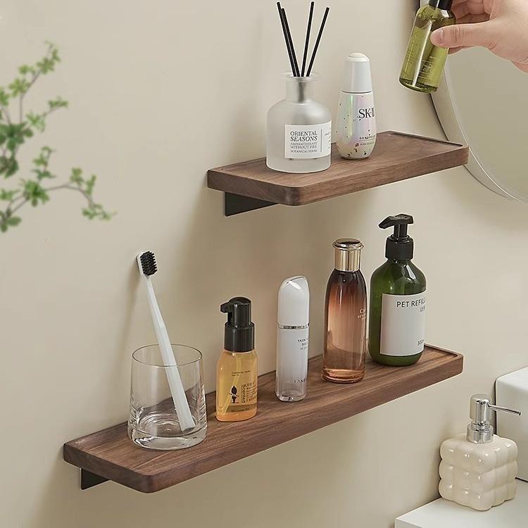 壁掛け棚 ウォールシェルフ 胡桃木 飾り棚 新中式 浴室 洗面所 収納棚 一段 二段 実木 無垢材 ウッド