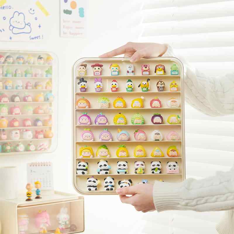 手办 収納ケース 壁掛け タイプ 萌え 粒 ディスプレイ ボックス 防塵 透明 アクリル ミニチュア コレクション ケース 小物 整理 クリーム色
