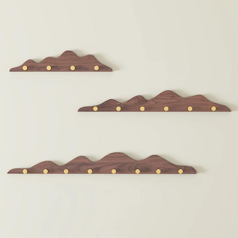 壁掛けフック 木製 壁掛け棚 キーフック 玄関 扉収納 キッチン収納 洗面所収納 リビング収納 胡桃色 4連 6連 8連(x10)